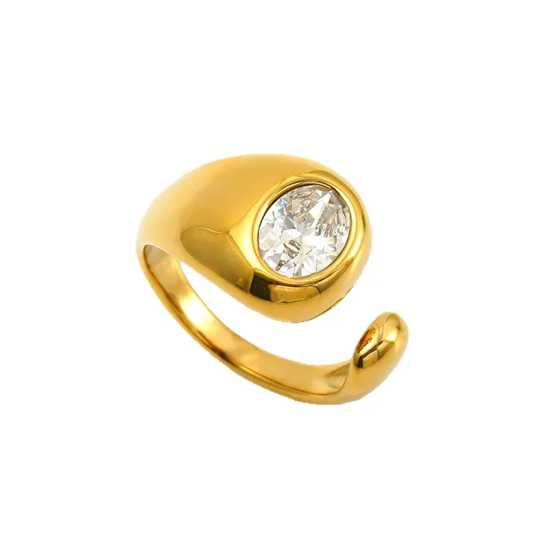 Sculptural Gold-Plated 316 Stainless Steel Teardrop CZ Ring