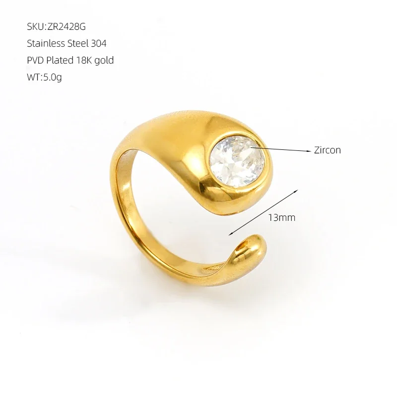Sculptural Gold-Plated 316 Stainless Steel Teardrop CZ Ring - Gold