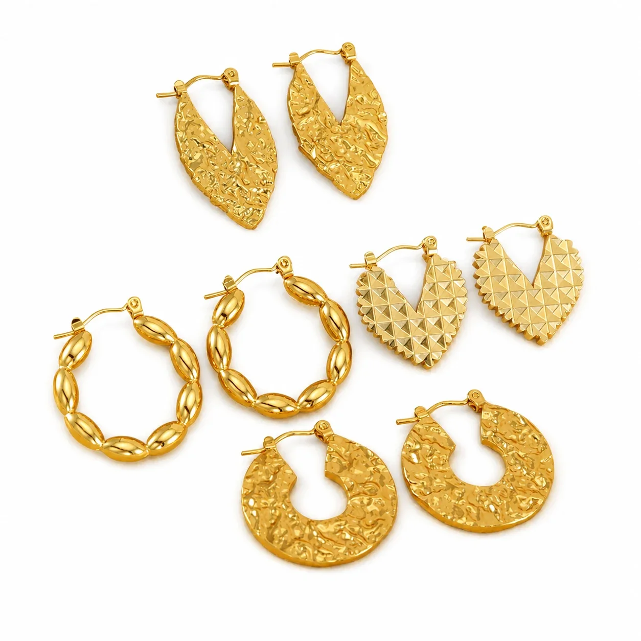 Bold 18K Gold-Plated Textured Geometric Hoop Earrings