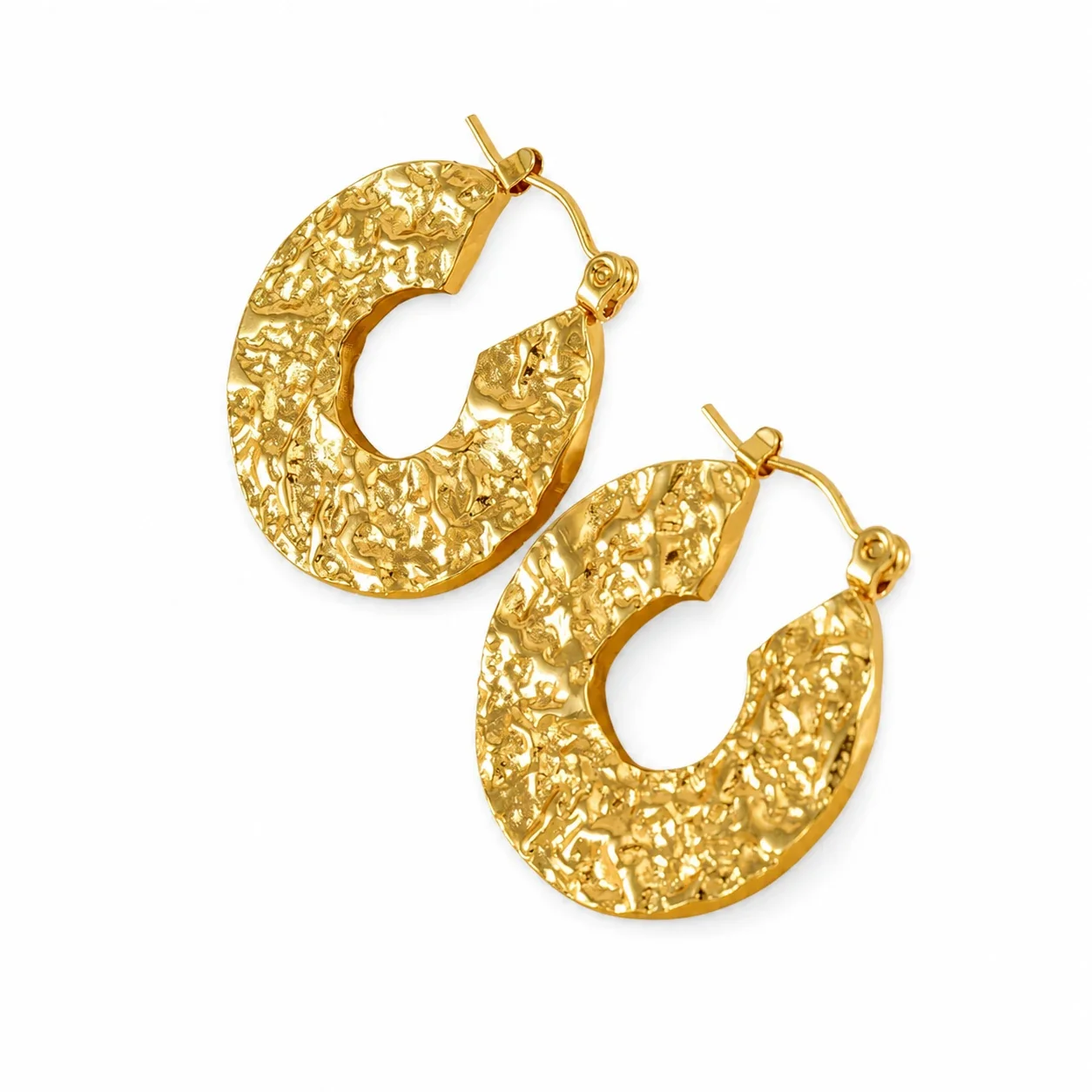 Bold 18K Gold-Plated Textured Geometric Hoop Earrings