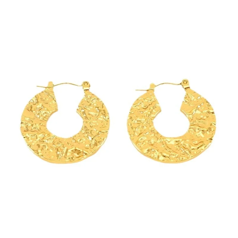 Bold 18K Gold-Plated Textured Geometric Hoop Earrings