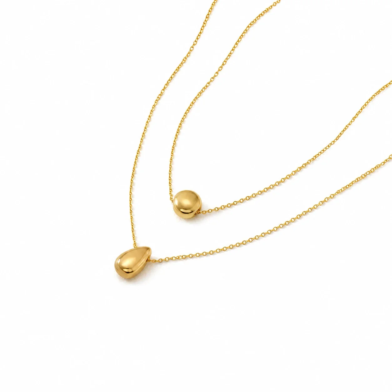 Layered Ball Teardrop Necklace 316 Stainless Steel Gold PVD