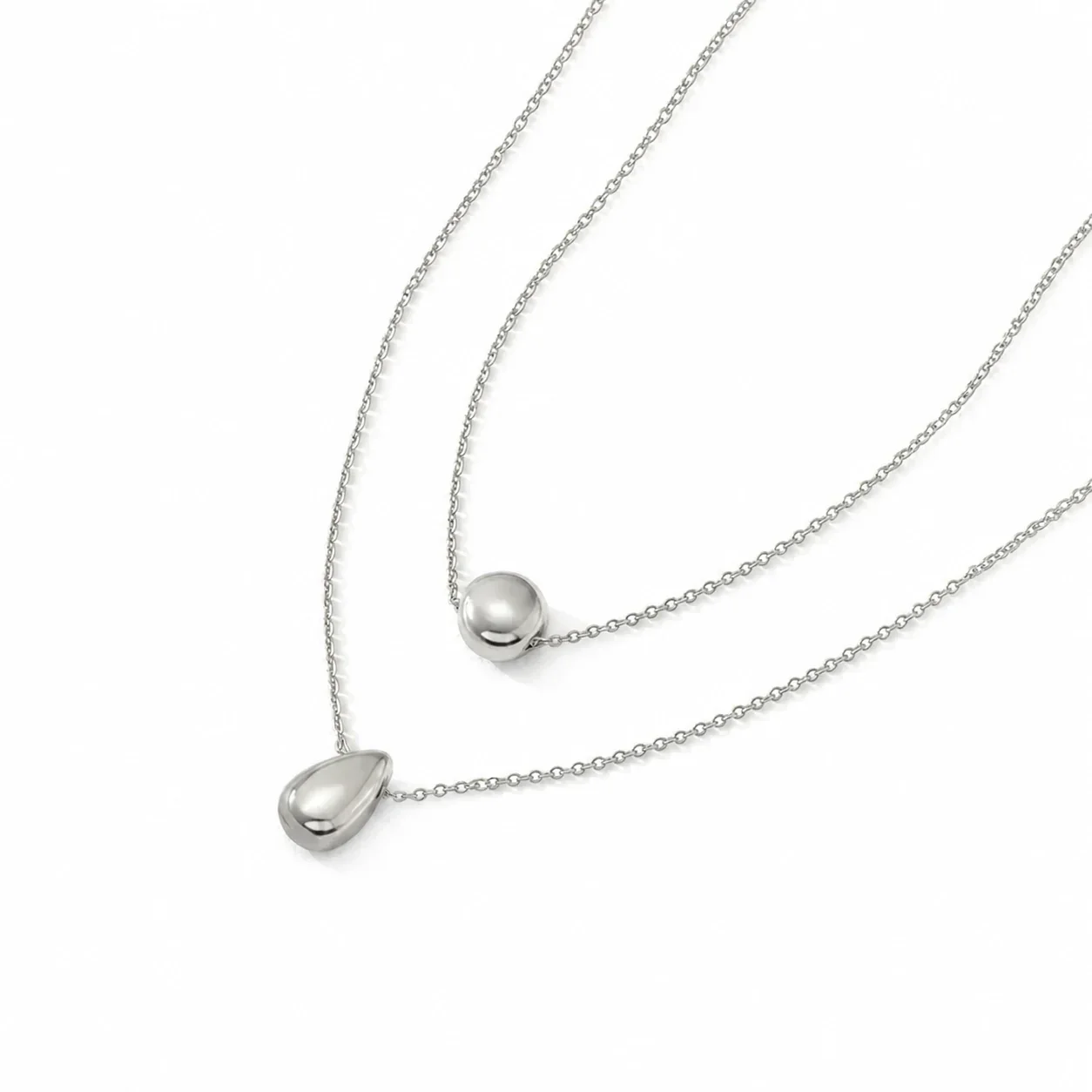 Layered Ball Teardrop Necklace 316 Stainless Steel Gold PVD