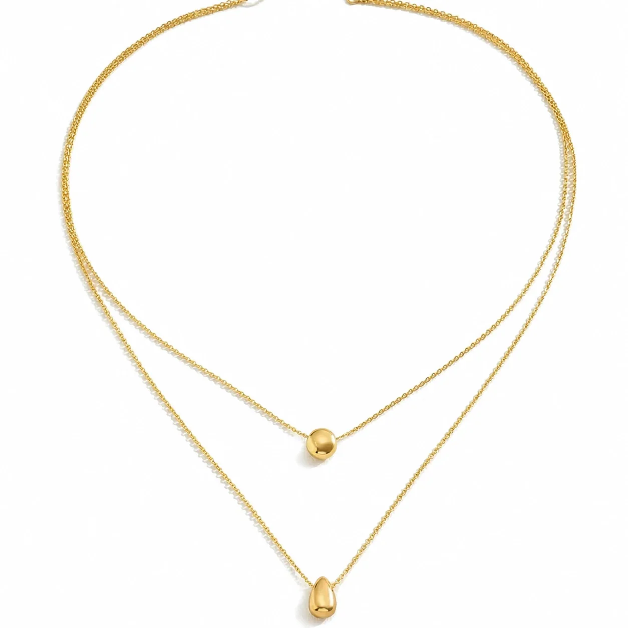 Layered Ball Teardrop Necklace 316 Stainless Steel Gold PVD - Gold