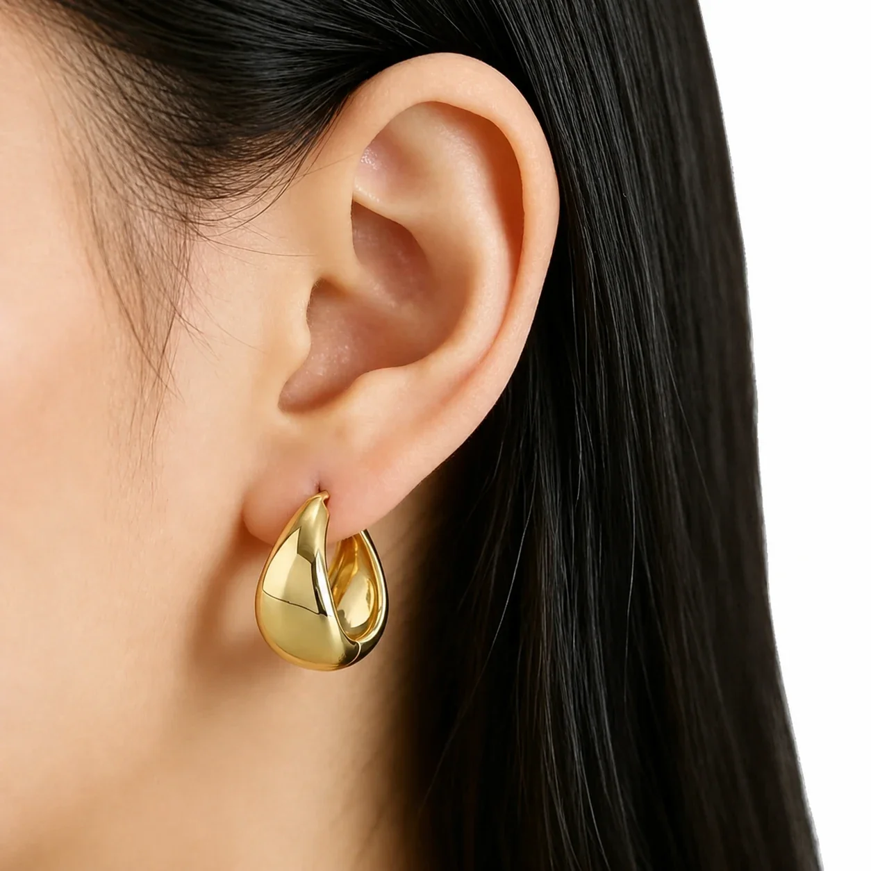 Sculptural 316 Stainless Teardrop Dome Huggie Earrings