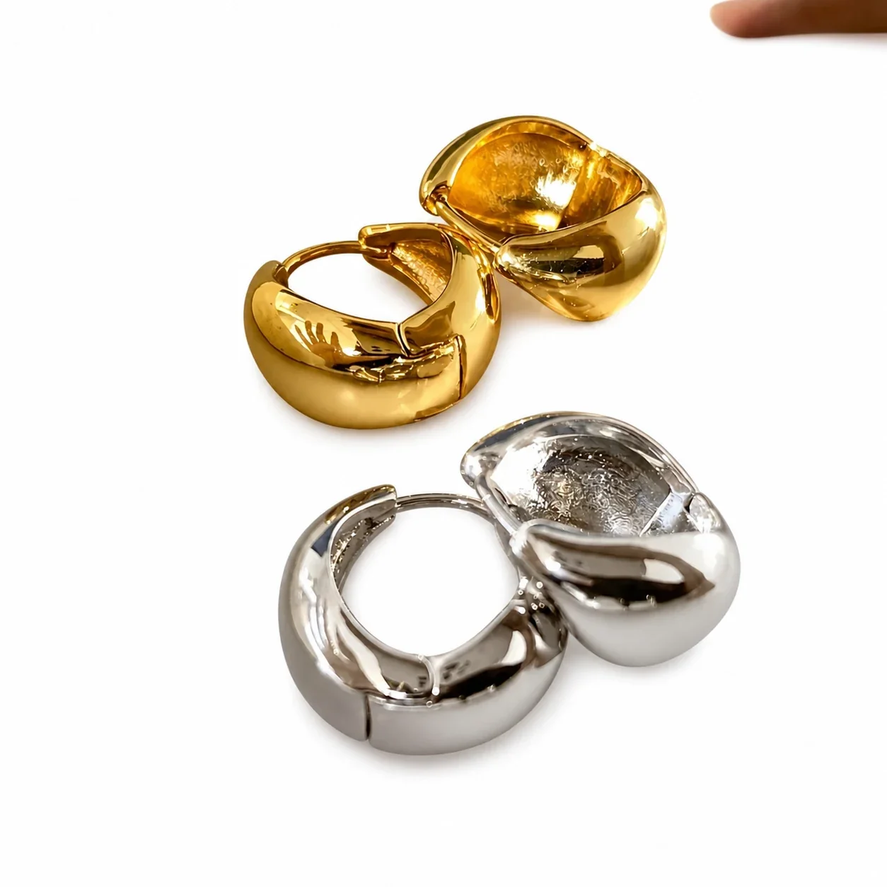 Sculptural 316 Stainless Teardrop Dome Huggie Earrings
