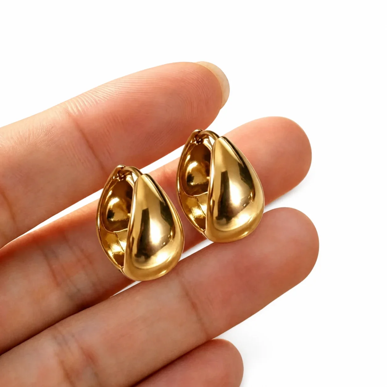 Sculptural 316 Stainless Teardrop Dome Huggie Earrings - Gold