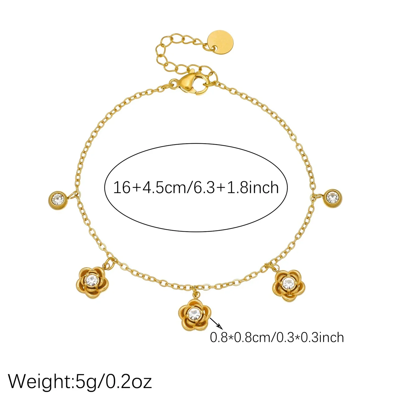 Rozenbedelarmband met CZ-druppels in kastzetting, verguld staal productfoto