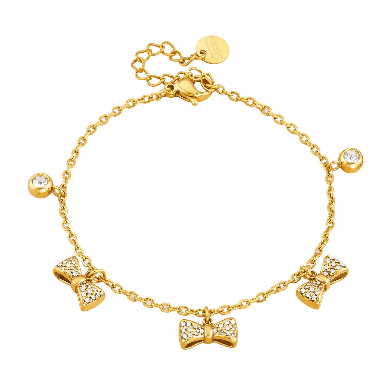 Rozenbedelarmband met CZ-druppels in kastzetting, verguld staal productfoto