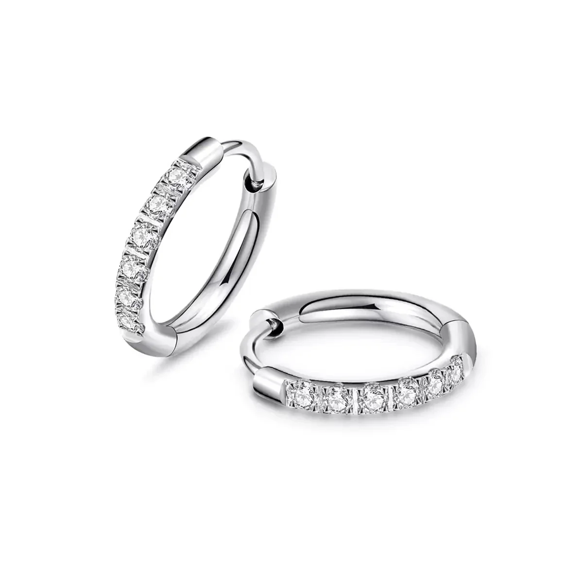 Hoop Earrings with Square Clear Crystals, Stainless Steel