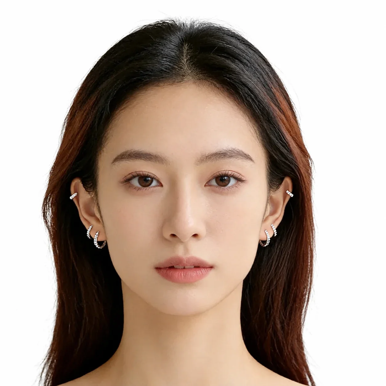 Hoop Earrings with Square Clear Crystals, Stainless Steel