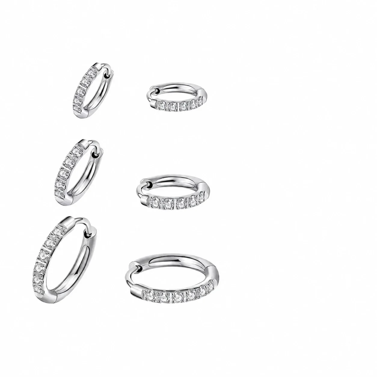 Hoop Earrings with Square Clear Crystals, Stainless Steel