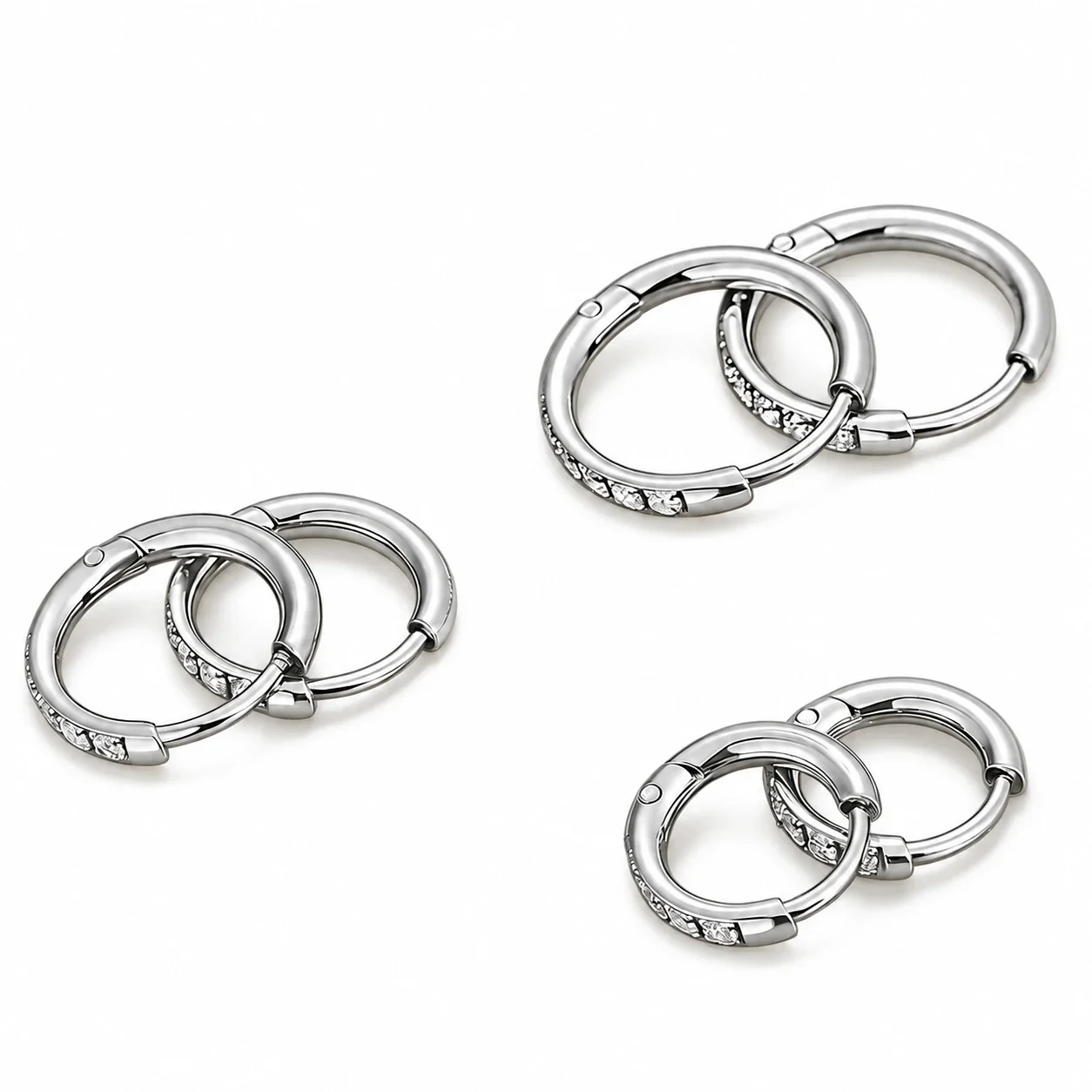 Hoop Earrings with Square Clear Crystals, Stainless Steel