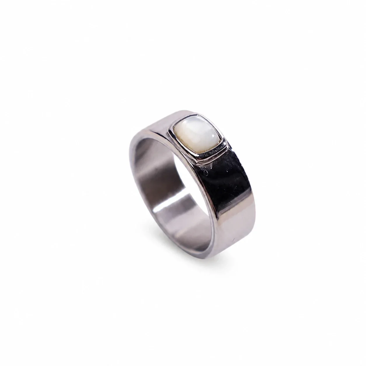 Polished 316 Stainless Steel Cushion Stone Signet Ring