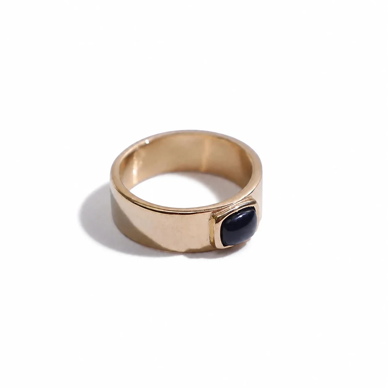 Polished 316 Stainless Steel Cushion Stone Signet Ring - Gold Amazonite