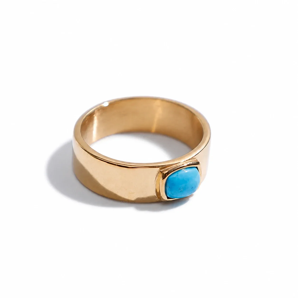 Polished 316 Stainless Steel Cushion Stone Signet Ring - Gold Enhanced Turquoise