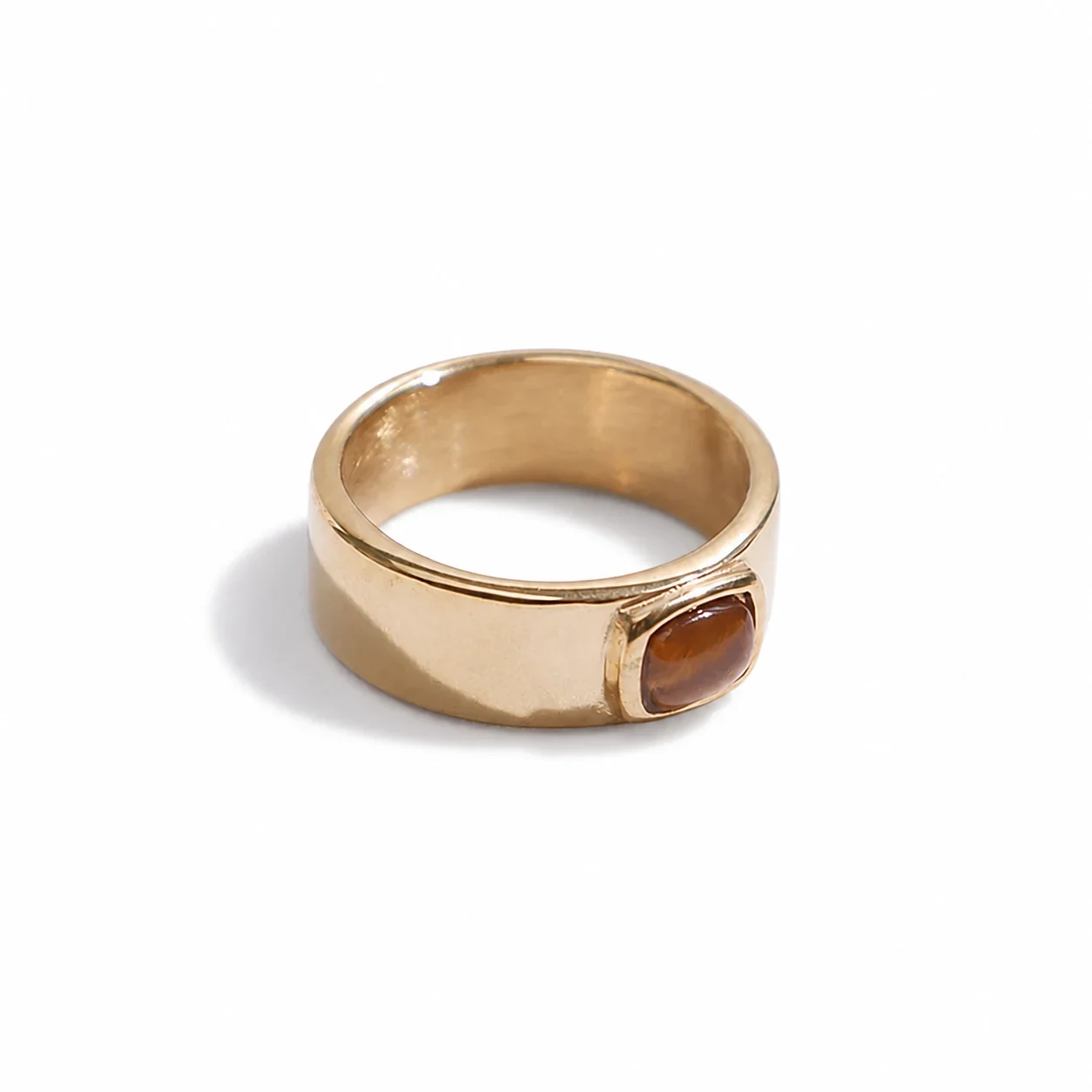 Polished 316 Stainless Steel Cushion Stone Signet Ring - Gold Tiger Eye