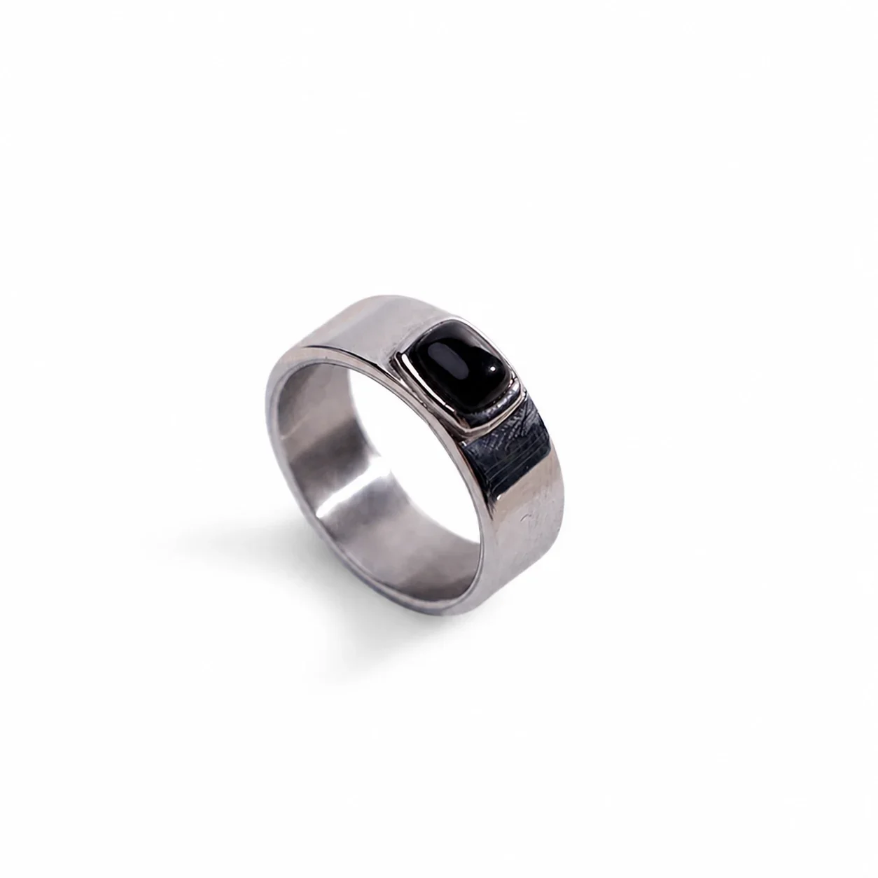 Polished 316 Stainless Steel Cushion Stone Signet Ring - Silver Amazonite