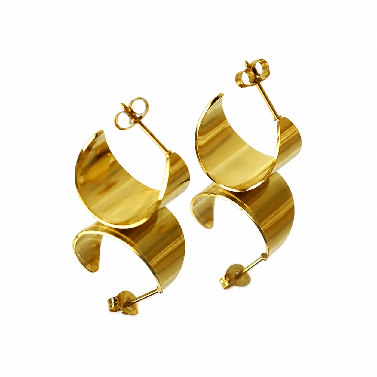 Sculptural 18K Gold-Plated Wide C-Hoop Earrings
