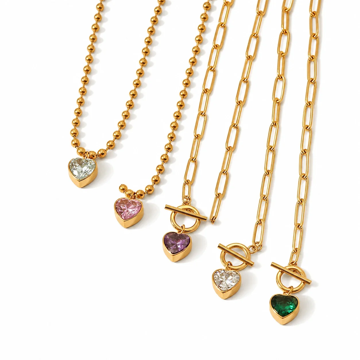 Vintage 18K Gold-Plated Paperclip Heart CZ Pendant Necklace