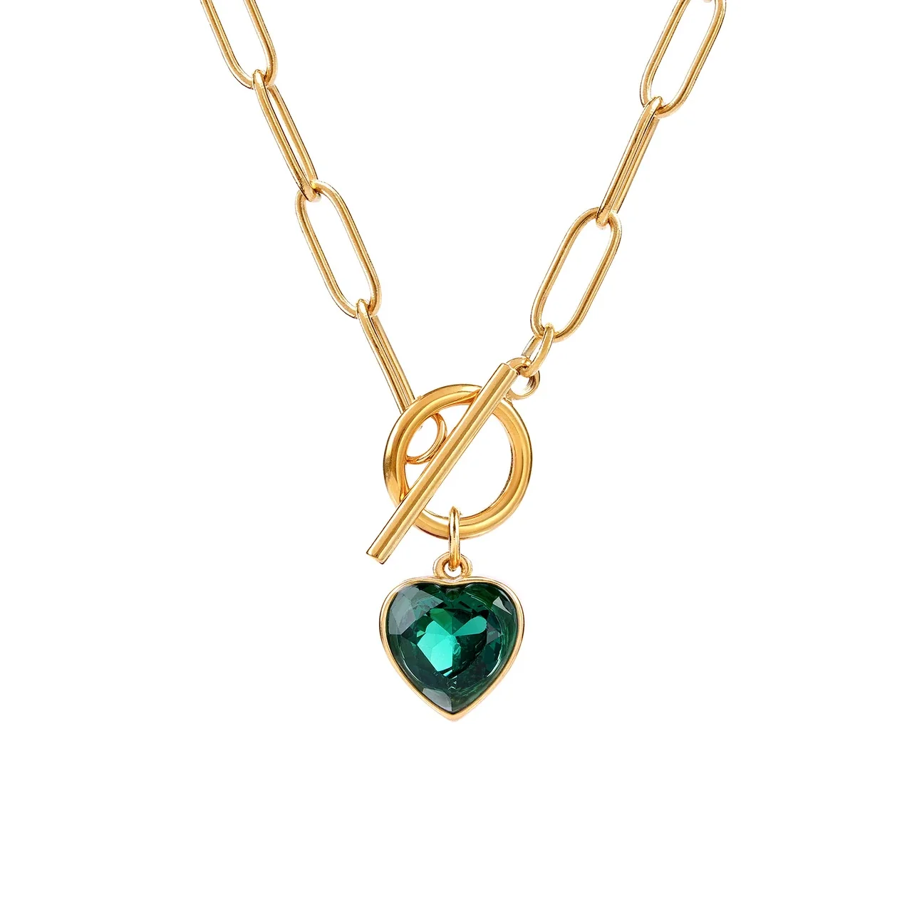 Vintage 18K Gold-Plated Paperclip Heart CZ Pendant Necklace