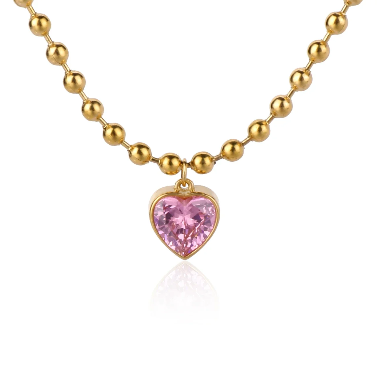 Vintage 18K Gold-Plated Paperclip Heart CZ Pendant Necklace