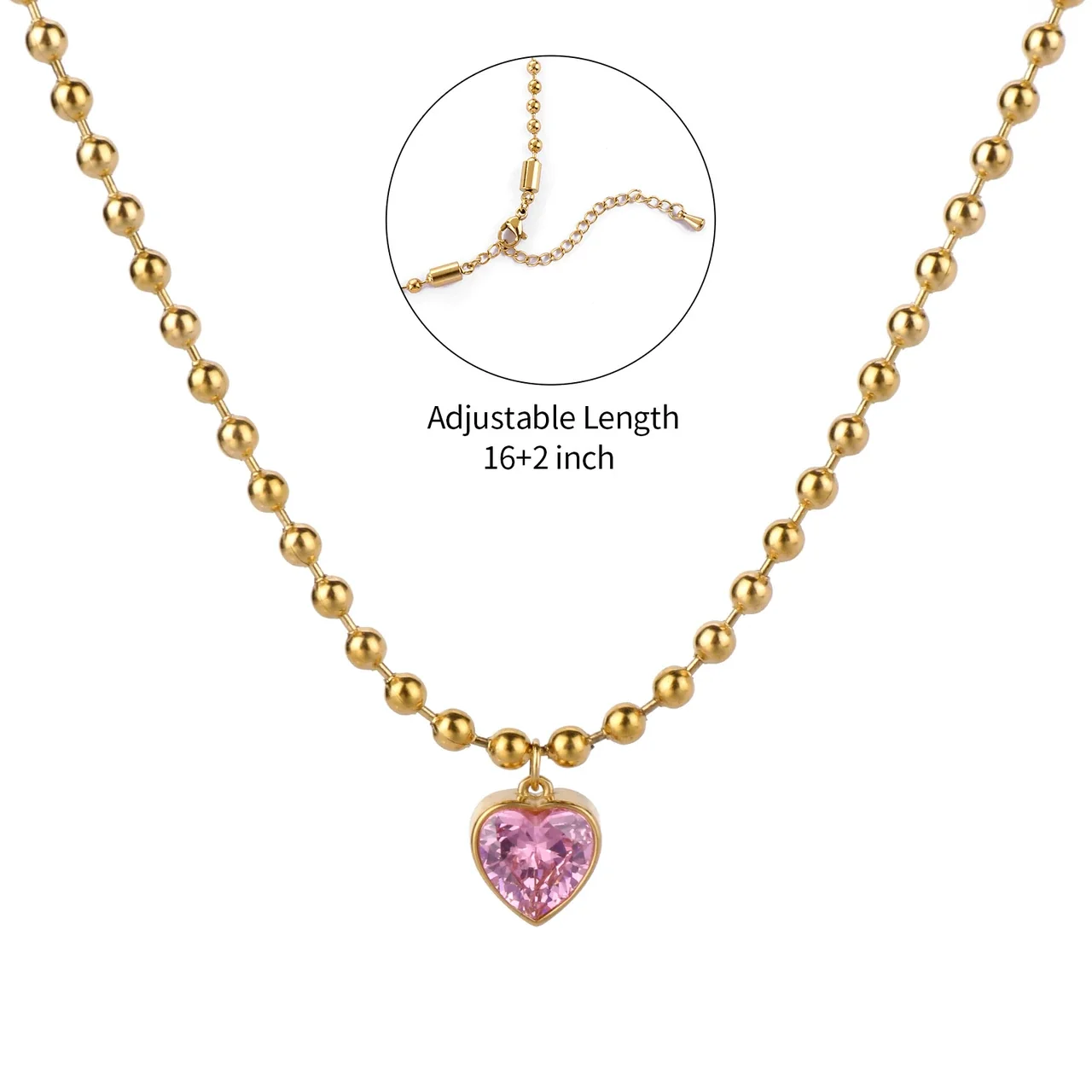 Vintage 18K Gold-Plated Paperclip Heart CZ Pendant Necklace - Gold Pink