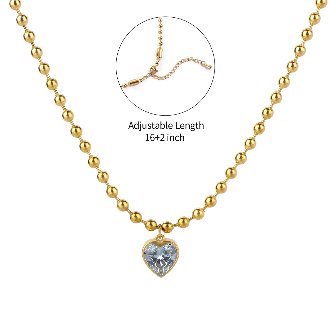 Vintage 18K Gold-Plated Paperclip Heart CZ Pendant Necklace - Gold Light Blue