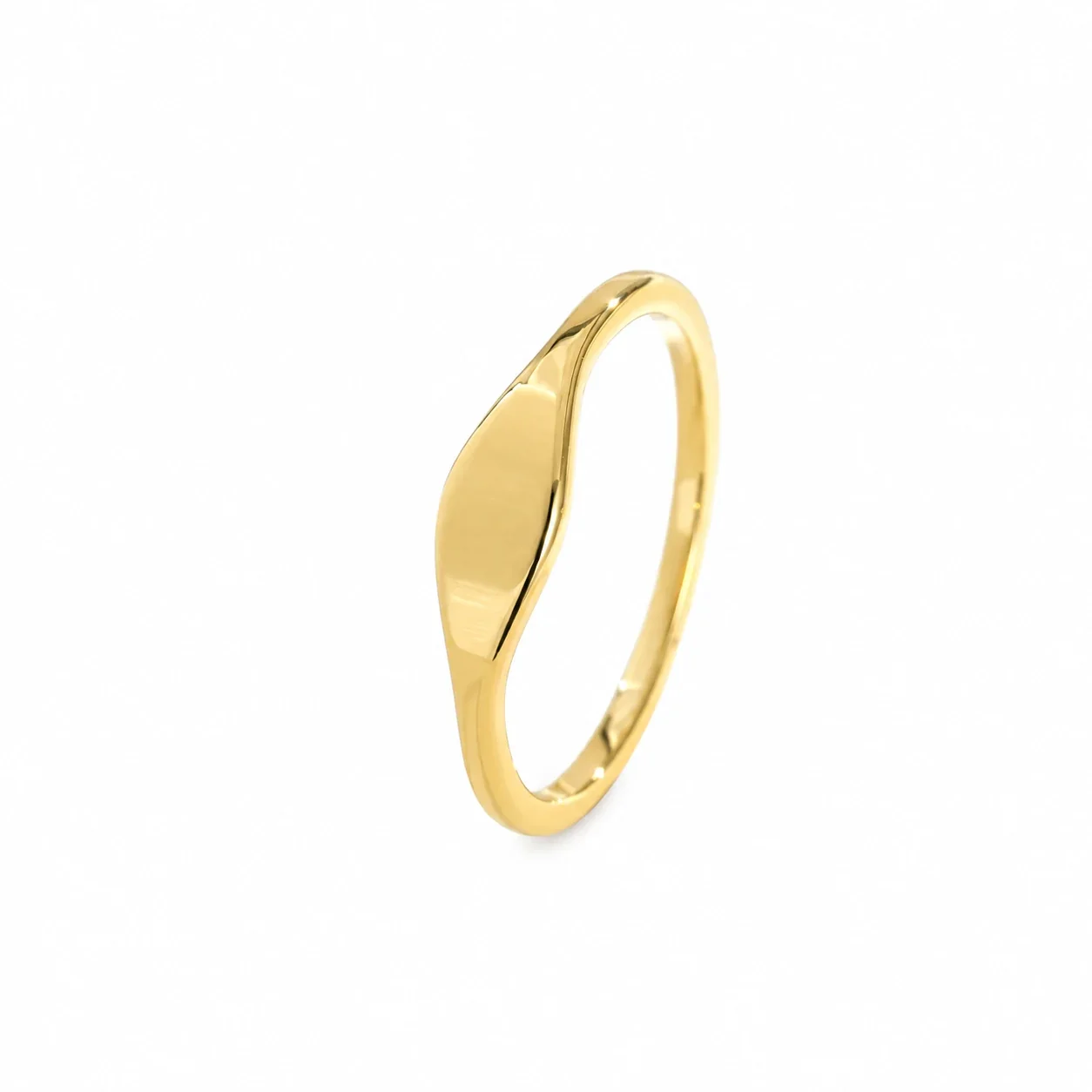 Signet Ring with Asymmetric Oval Face, Gold-Plated Steel
