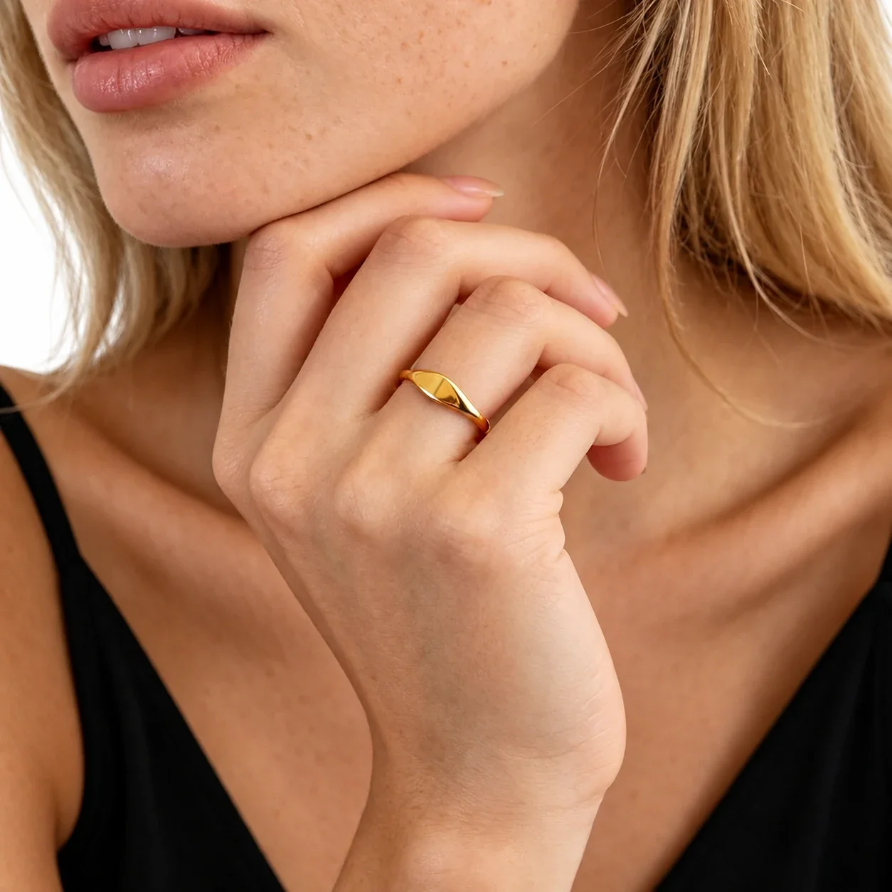 Signet Ring with Asymmetric Oval Face, Gold-Plated Steel