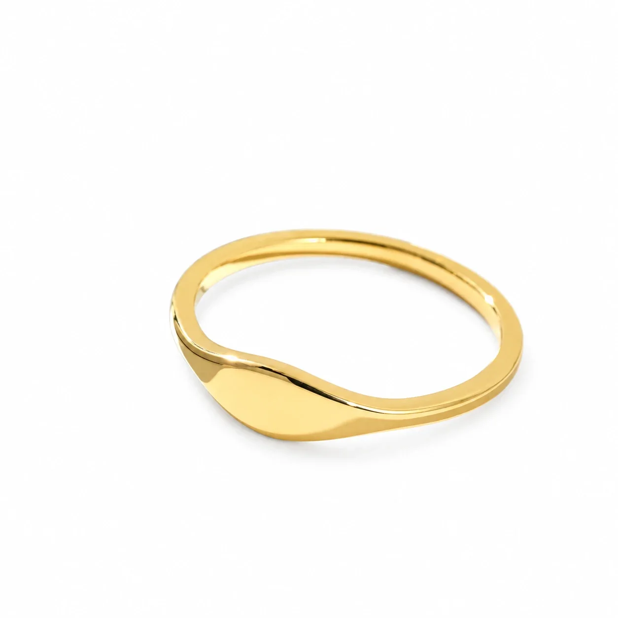 Signet Ring with Asymmetric Oval Face, Gold-Plated Steel