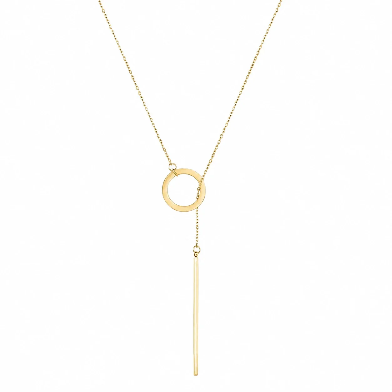 Collana Minimal a Lariat in Acciaio con Cerchio e Barra Placcata Oro