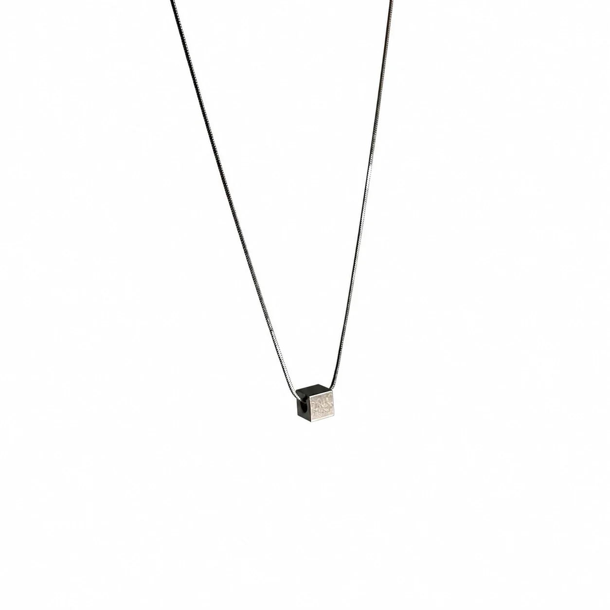 Minimalist Stainless Steel Snake Chain Cube Pendant Necklace
