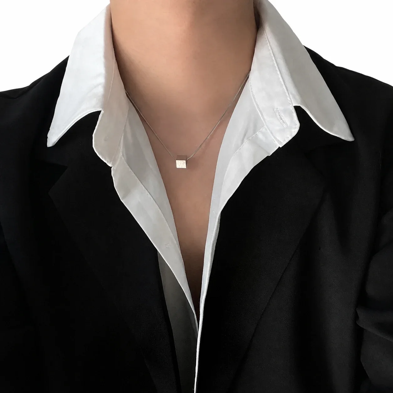 Minimalist Stainless Steel Snake Chain Cube Pendant Necklace