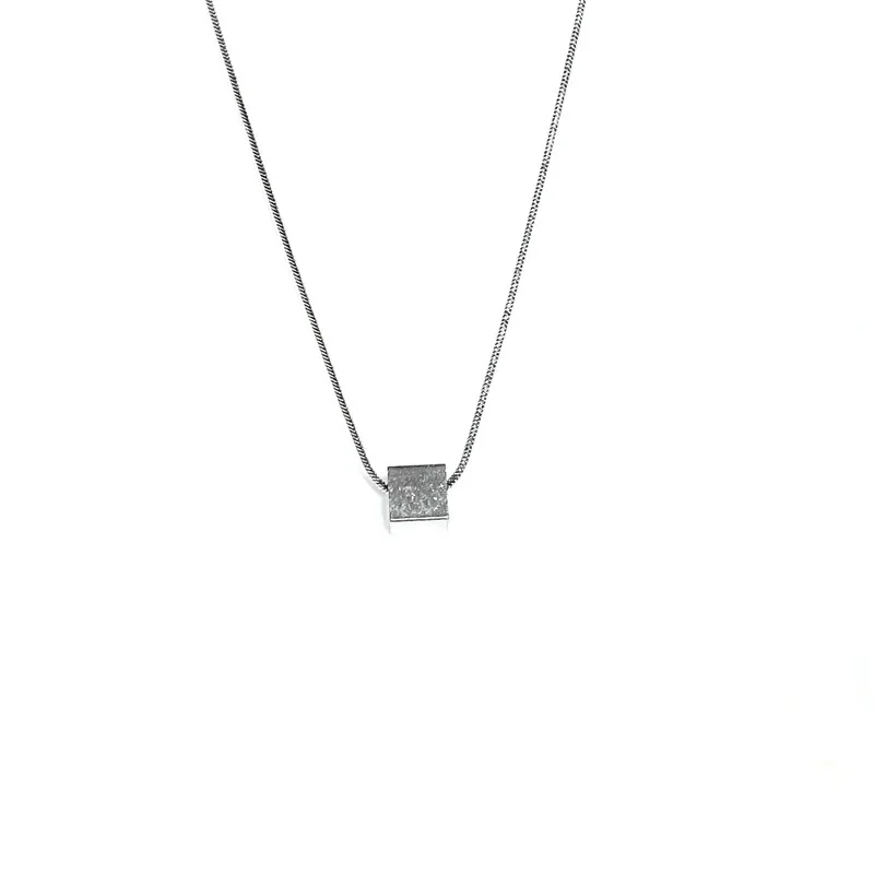 Minimalist Stainless Steel Snake Chain Cube Pendant Necklace