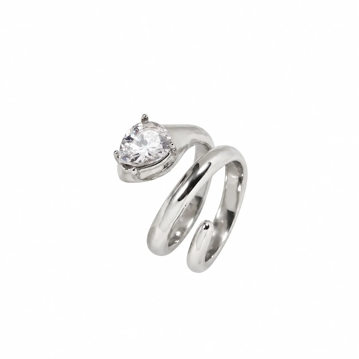 Snake Ring with Pear-Cut Crystal, Gold-Plated Stainless Steel - Silver Clear Crystal