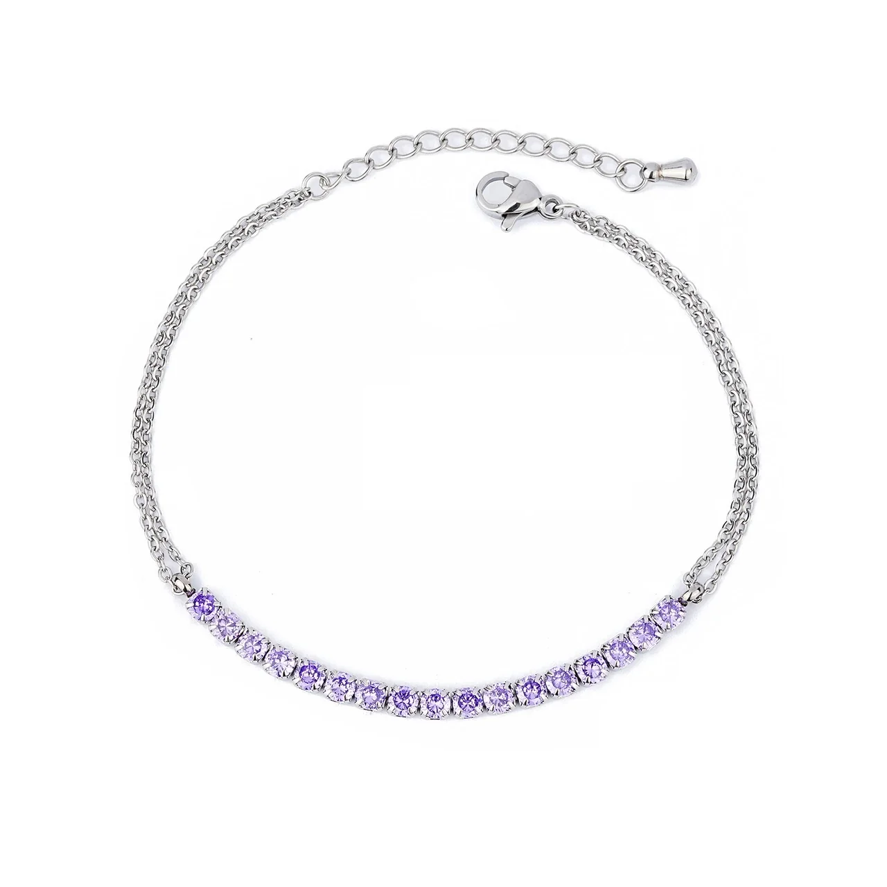 Delicate Stainless Steel Double-Chain Crystal Bar Bracelet