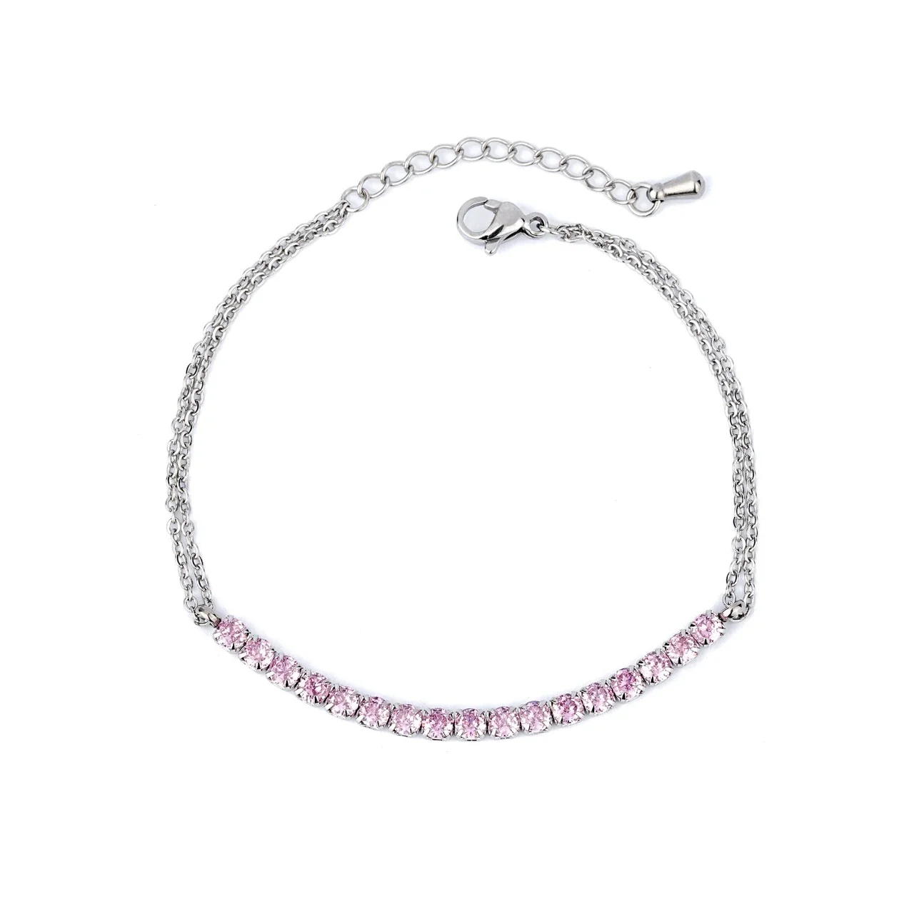 Delicate Stainless Steel Double-Chain Crystal Bar Bracelet