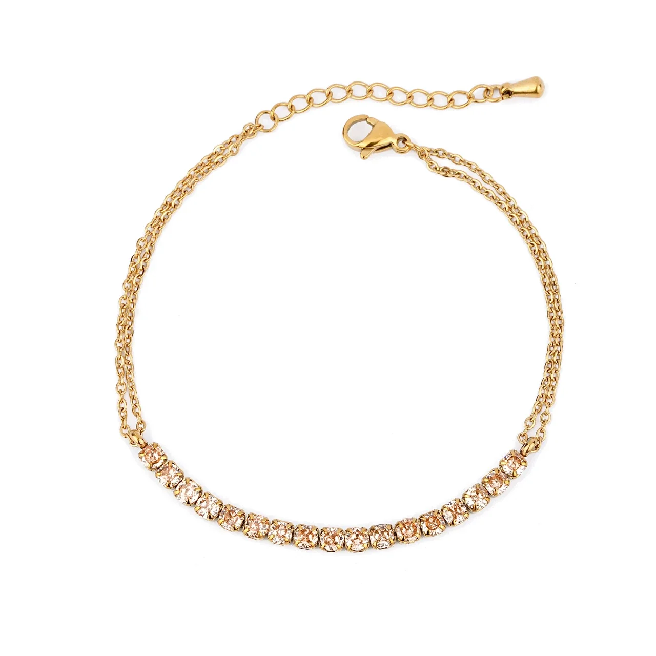 Delicate Stainless Steel Double-Chain Crystal Bar Bracelet