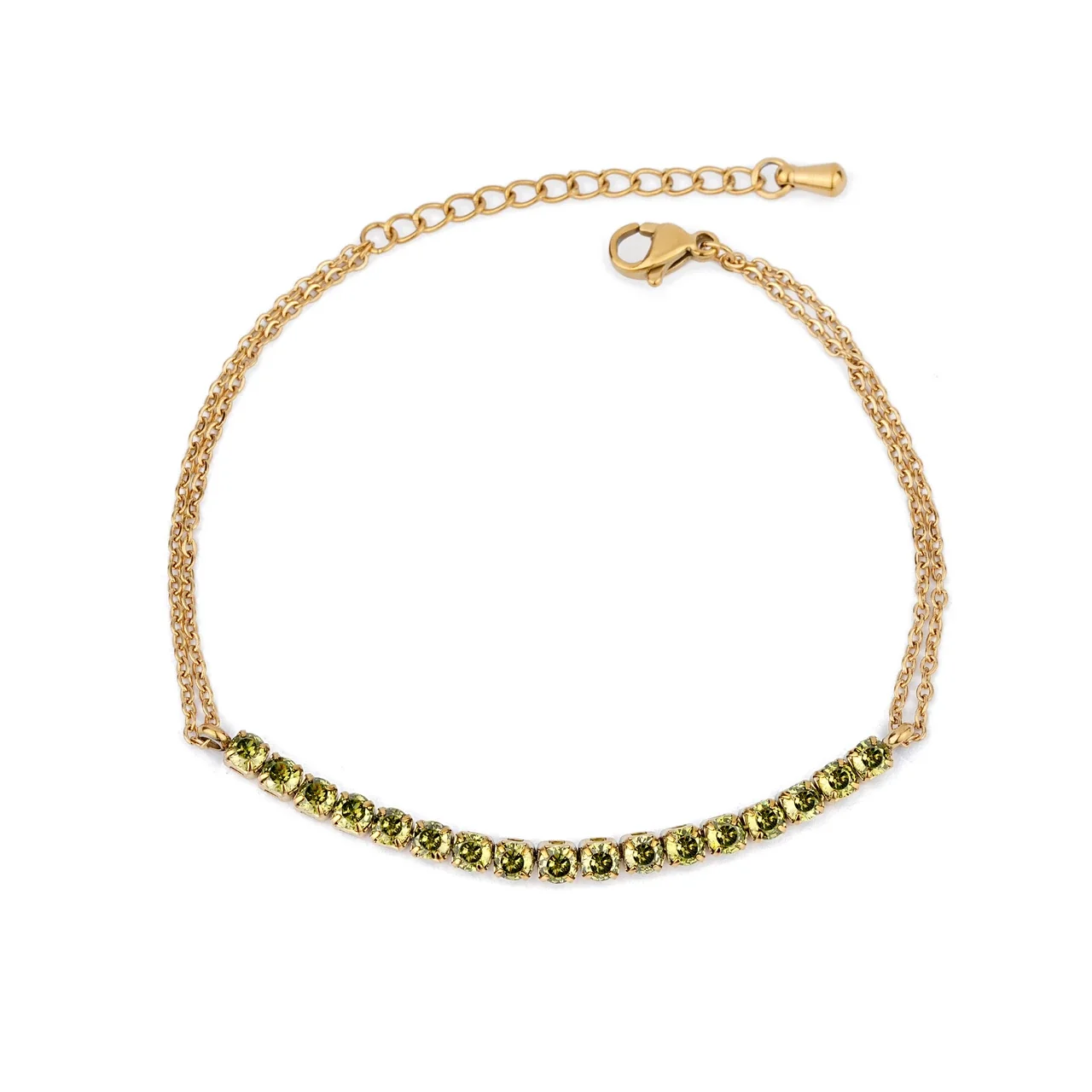 Delicate Stainless Steel Double-Chain Crystal Bar Bracelet