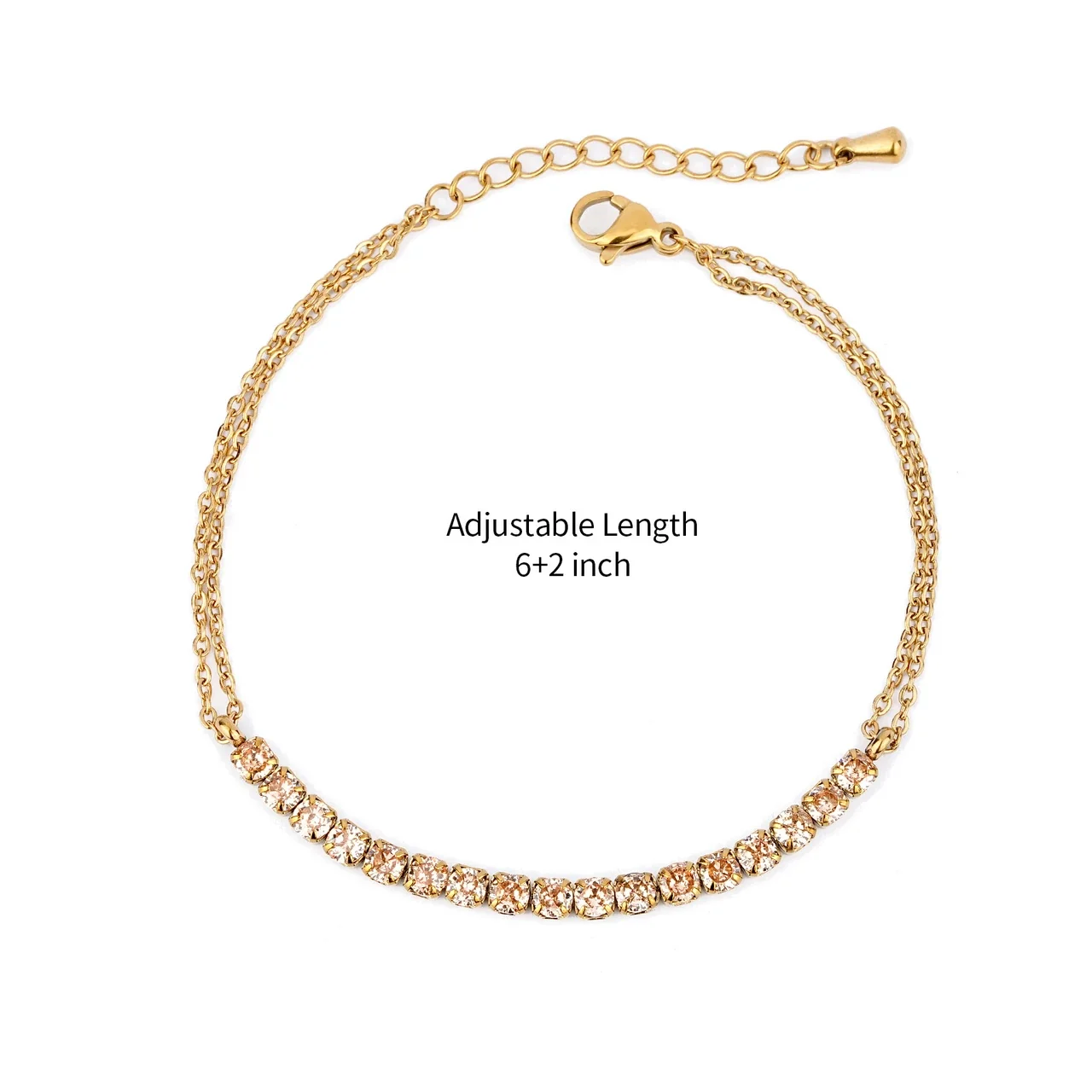 Delicate Stainless Steel Double-Chain Crystal Bar Bracelet - Silver Pink Crystal