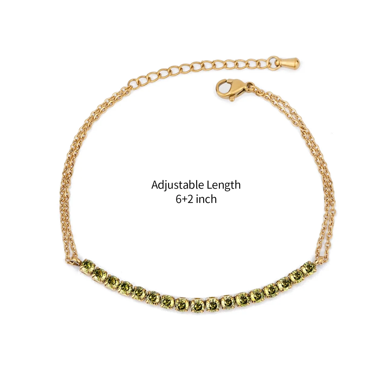 Delicate Stainless Steel Double-Chain Crystal Bar Bracelet - Gold Champagne Crystal