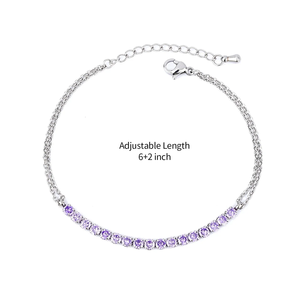 Delicate Stainless Steel Double-Chain Crystal Bar Bracelet - Silver Purple Crystal