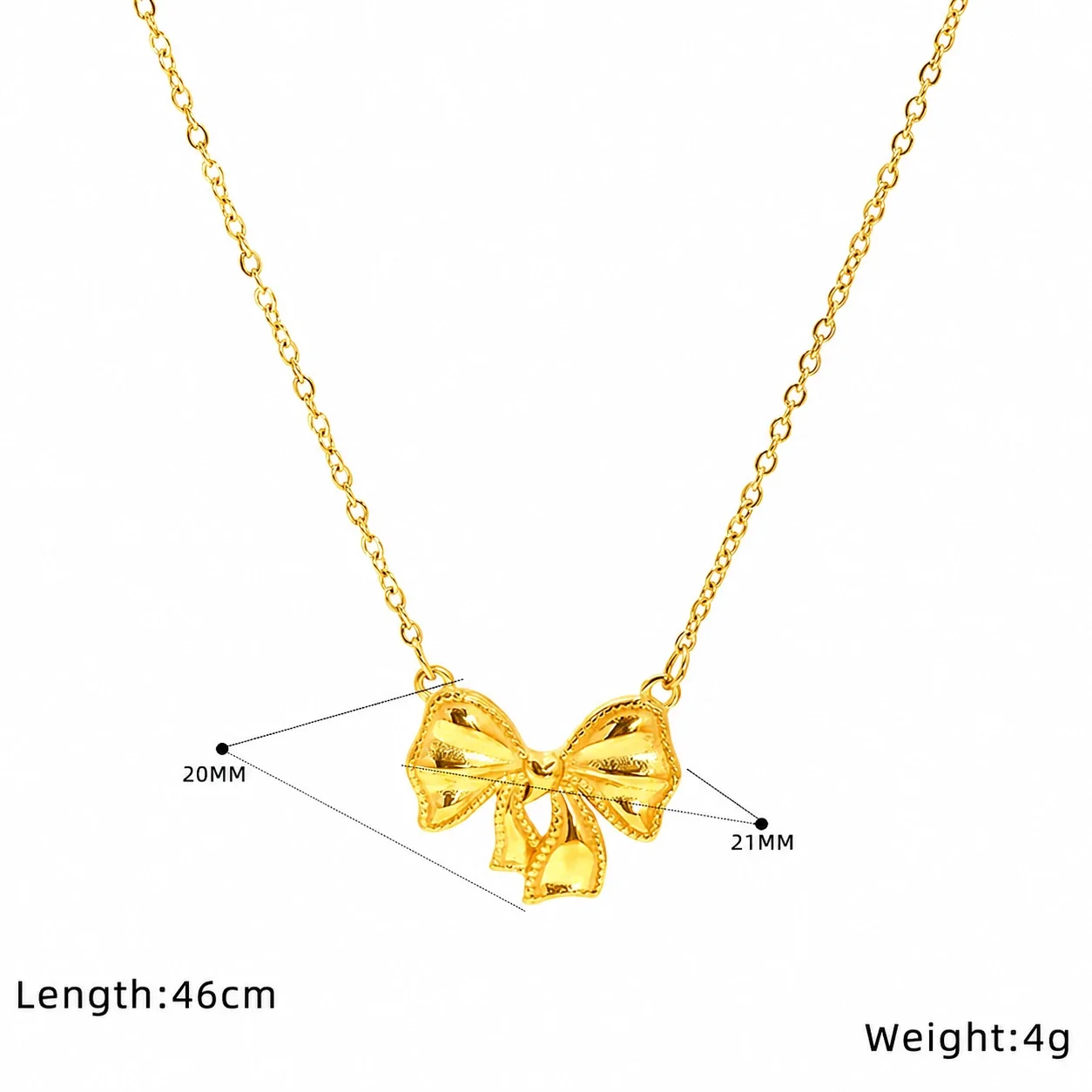 Delicate 18K Gold-Plated Heart, Bow & Cable Chain Necklace - Gold Fluted Bow