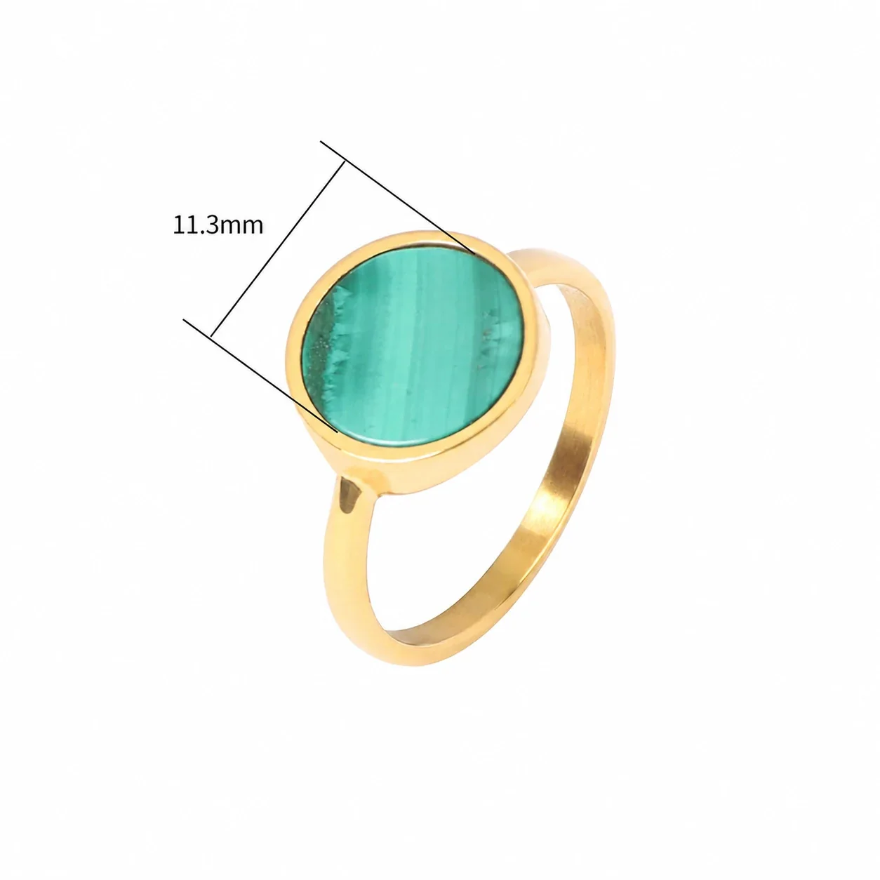 Refined 18K Gold-Plated Round Malachite Bezel Ring - Gold Malachite