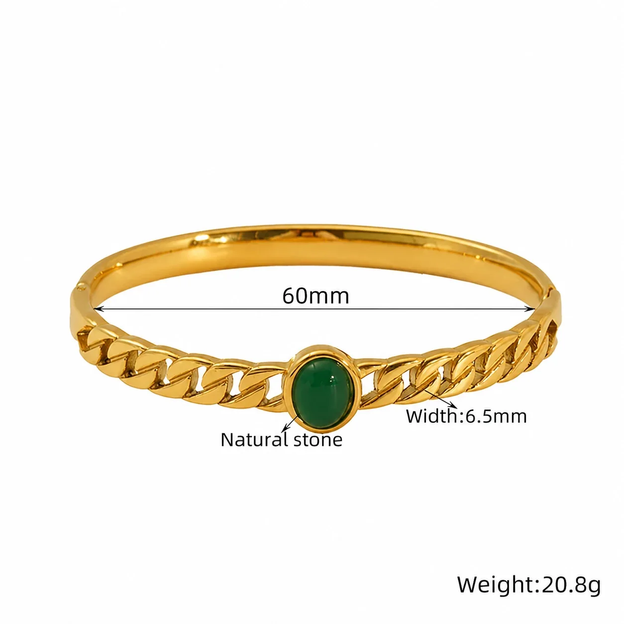 Ribbed Gold-Plated Stainless Steel CZ Bangle Bracelet - Gold Mixed Stone