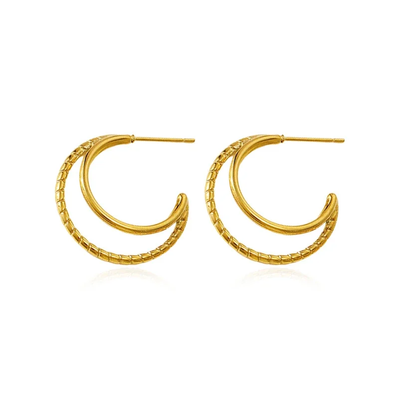 Sculptural 316 Stainless Steel Double Hoop Earrings