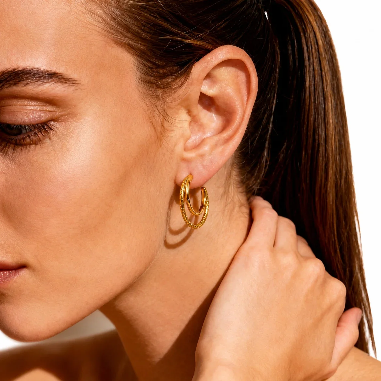 Sculptural 316 Stainless Steel Double Hoop Earrings