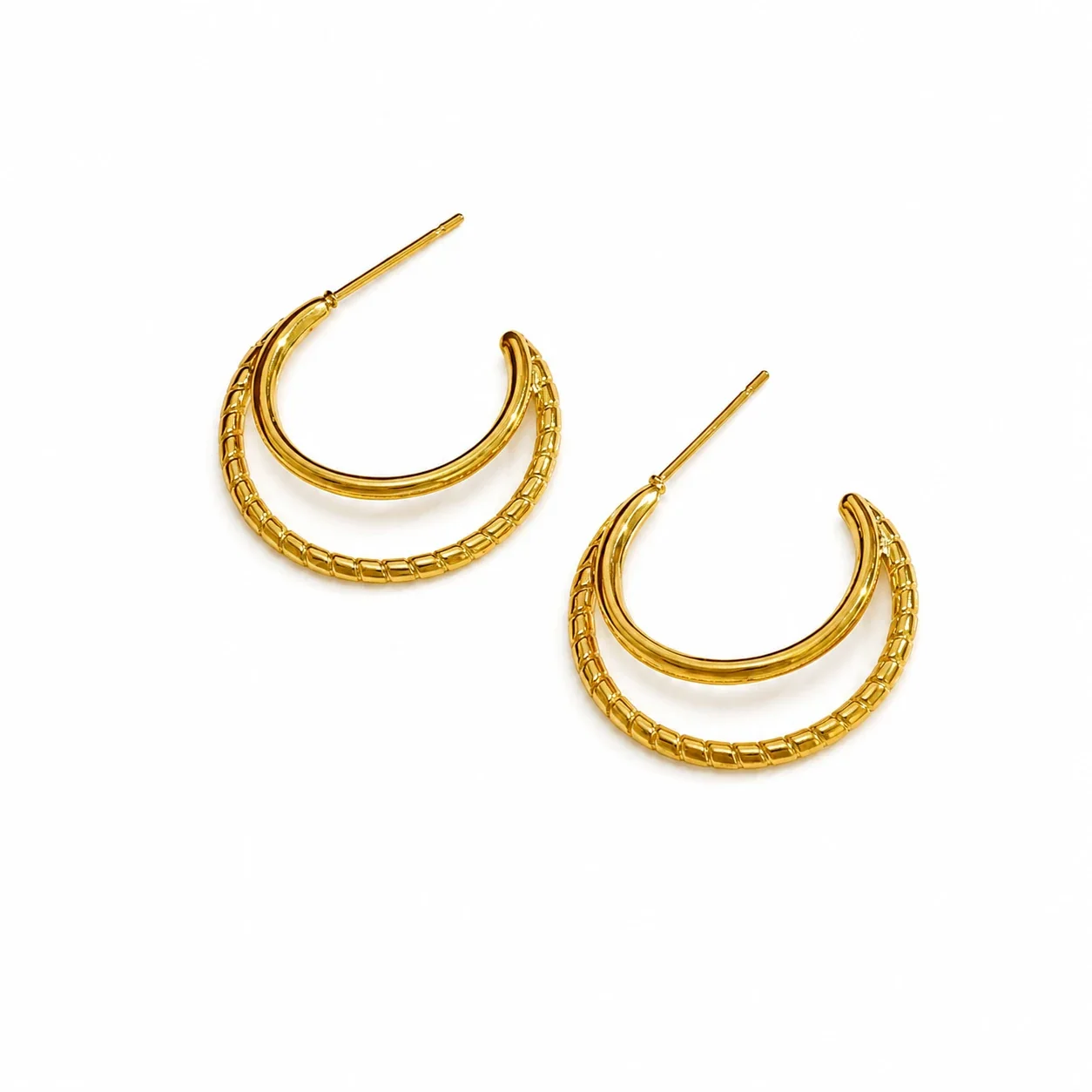 Sculptural 316 Stainless Steel Double Hoop Earrings