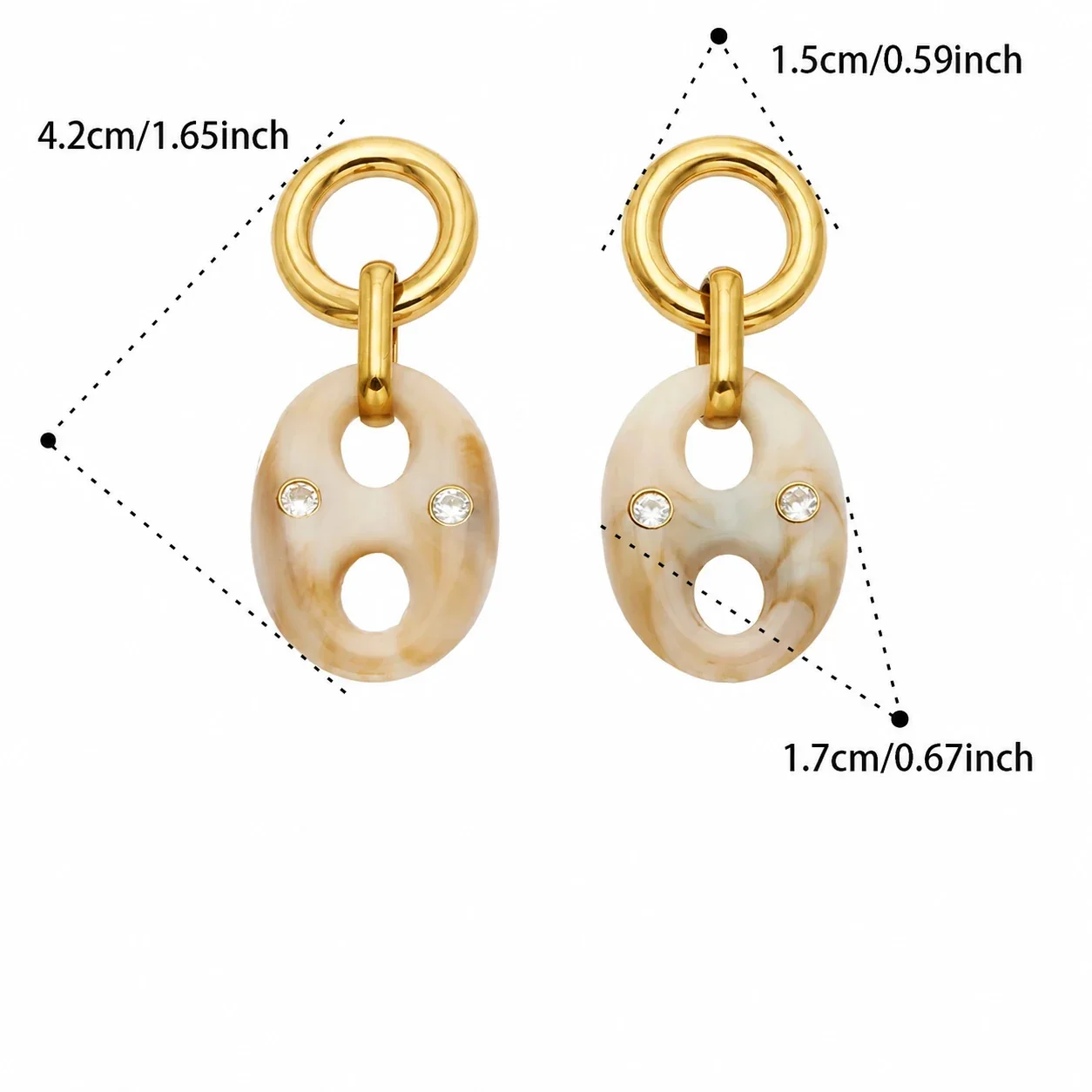 Sculptural 18K Gold-Plated 316L Oval Resin CZ Link Jewelry Set - Gold Resin CZ